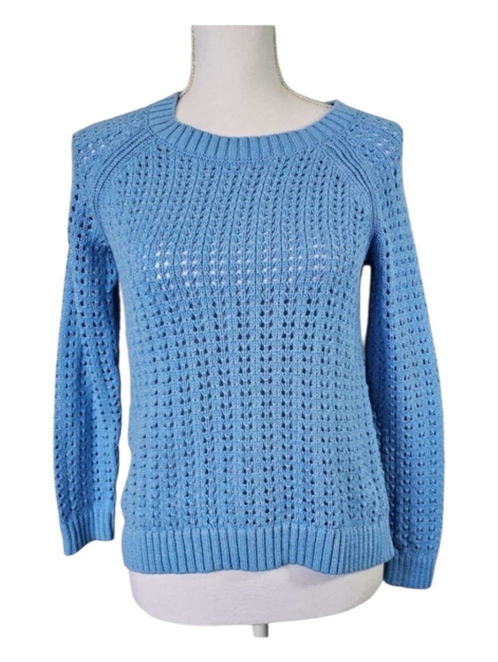 Talbots Sky Blue Open-Stitch Crewneck Pullover Sweater Women's Size SP